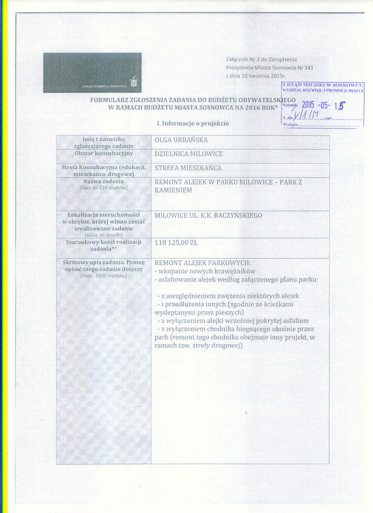 Skan formularza projektu